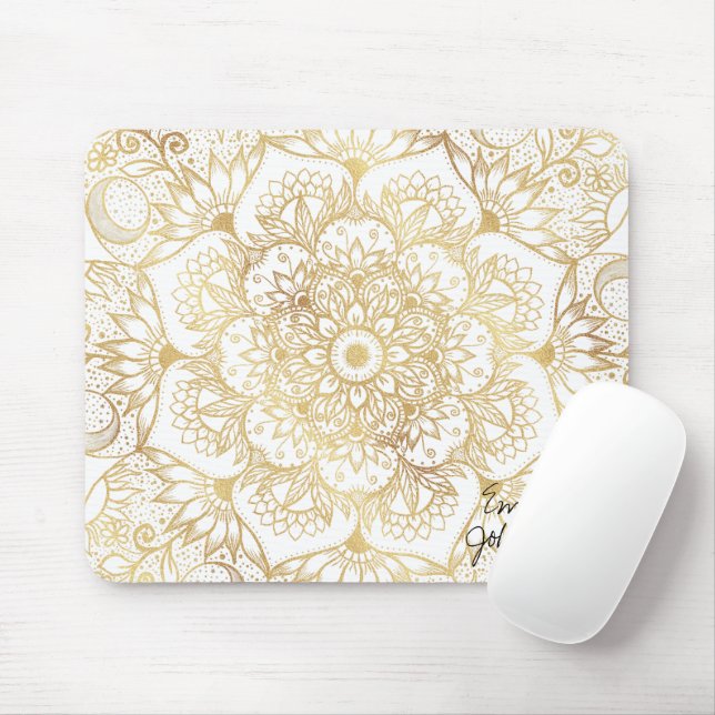 Elegant White Gold Mandala Floral  Musmatta (Med mus)