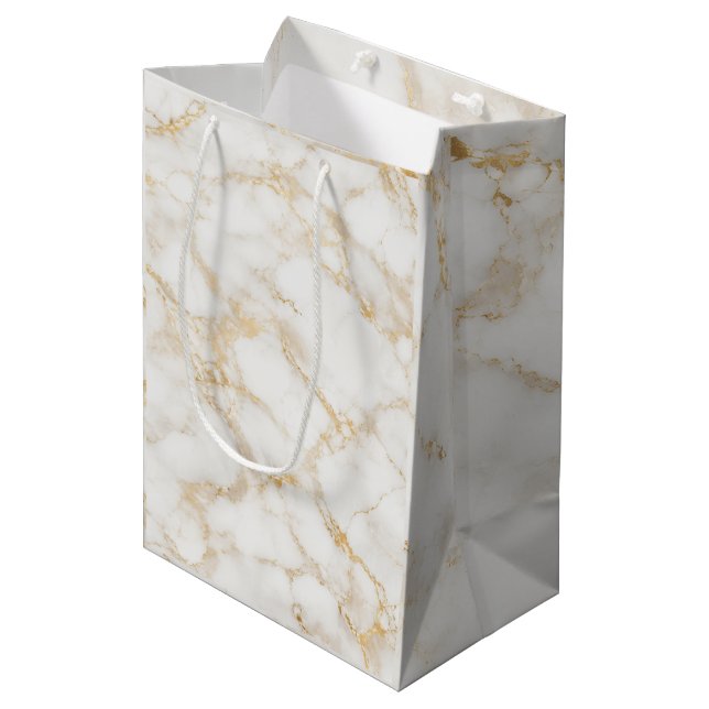 Elegant White & Gold Marble Gift Bag (Framsidan Vinklad)