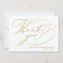 Elegant White Gold Modern Script Bröllop Tack Kort