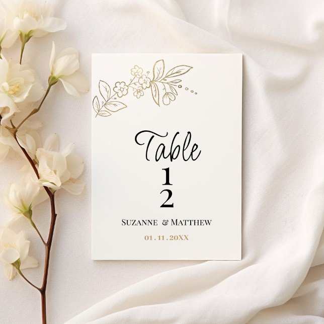 Elegant white gold simple floral Table Number Inbjudningar (Elegant white gold simple floral Table Number)