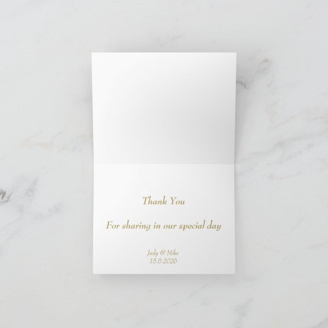 Elegant White  & Gold Than You card Tack Kort (Inuti)