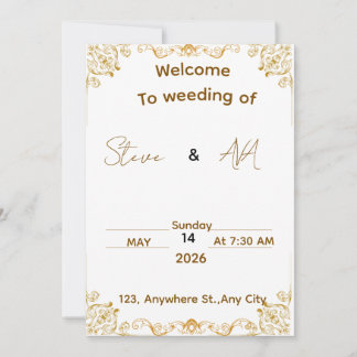 Elegant White & Gold Wedding Invitation Inbjudningar