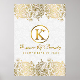 Elegant White & Golden Paisley Snöre Poster