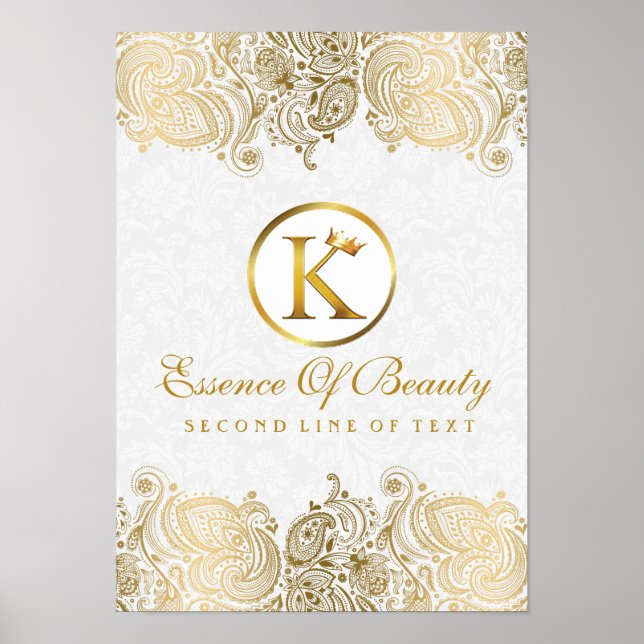 Elegant White & Golden Paisley Snöre Poster (Framsidan)