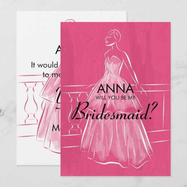 Elegant White Gown blir mitt Bridesmaid Card Inbjudningar (Fram/baksida)