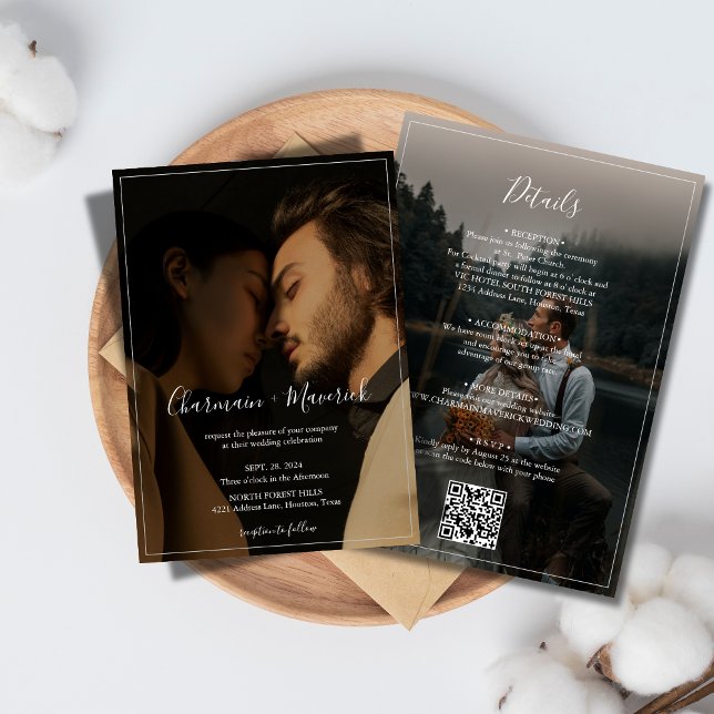 Elegant White Gräns och 2 Photo Budget Bröllop Inbjudningar (Skapare uppladdad)