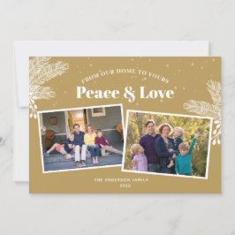 Elegant White Gräs på Guld 2 Foton jul Julkort