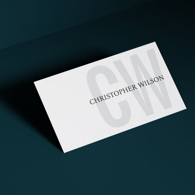 Elegant White Grått Black Bold Monogram Consultant Visitkort (Skapare uppladdad)