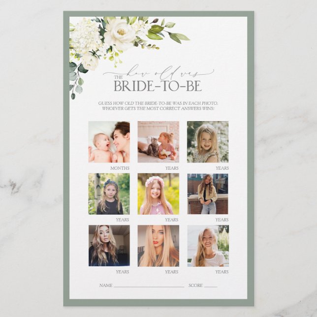 Elegant White Grått Grönt Möhippa Game (Framsida)