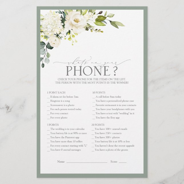 Elegant White Grått Grönt Möhippa Game (Framsida)