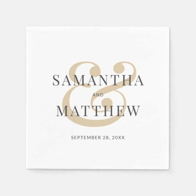 Elegant White Grått Guld Bröllop Napkins Pappersservett (Framsidan)