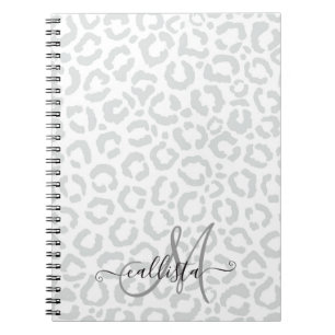 Elegant White Grått Leopard Cheetah Animal Print Anteckningsbok