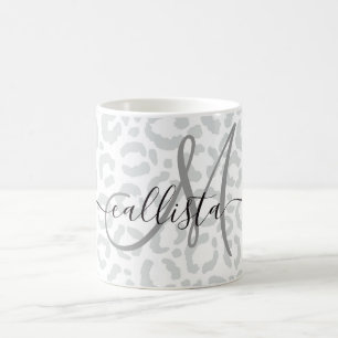Elegant White Grått Leopard Cheetah Animal Print Kaffemugg