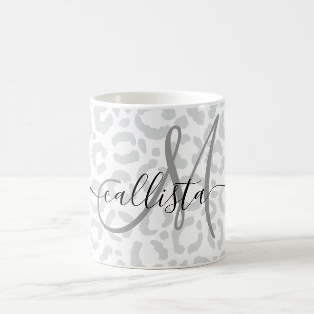 Elegant White Grått Leopard Cheetah Animal Print Kaffemugg (Center)