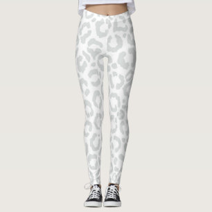 Elegant White Grått Leopard Cheetah Animal Print Leggings