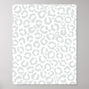 Elegant White Grått Leopard Cheetah Animal Print Poster