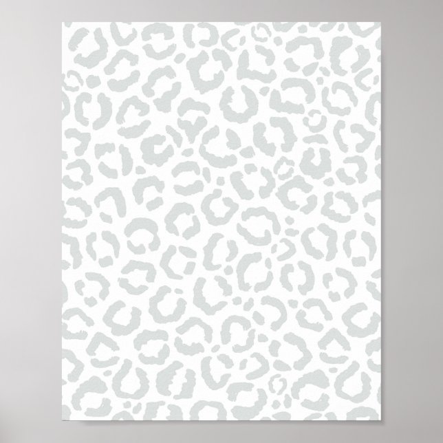 Elegant White Grått Leopard Cheetah Animal Print Poster (Framsidan)