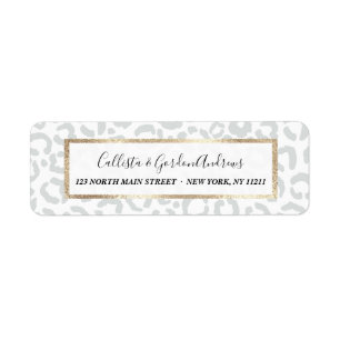 Elegant White Grått Leopard Cheetah Animal Print Returadress Etikett