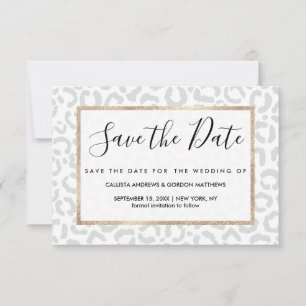 Elegant White Grått Leopard Cheetah Animal Print Spara Datumet