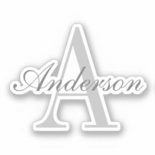 Elegant White & Grått Monogram Klistermärken