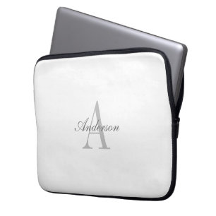 Elegant White & Grått Monogram Laptop Fodral