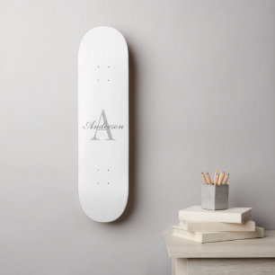 Elegant White & Grått Monogram Mini Skateboard Bräda 18,5 Cm