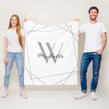 Elegant White Grått Monogram Namn-skript Geometric