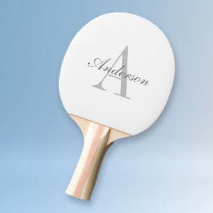 Elegant White & Grått Monogram Pingisracket