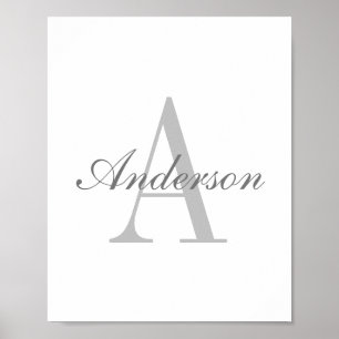 Elegant White & Grått Monogram Poster