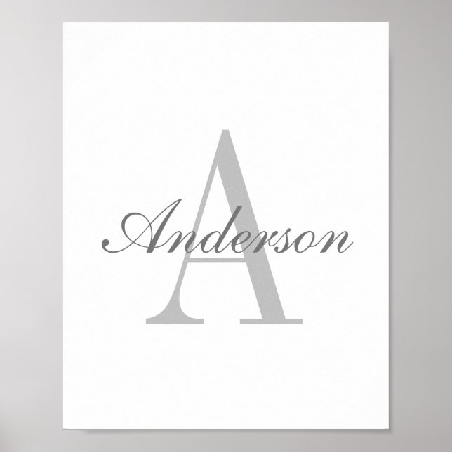 Elegant White & Grått Monogram Poster (Framsidan)