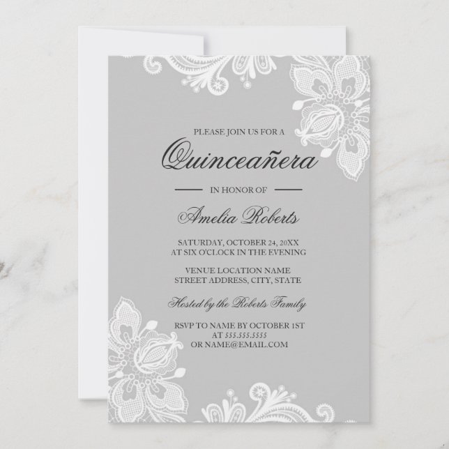 Elegant White Grått Snöre Quinceanera-inbjudan Inbjudningar (Framsida)