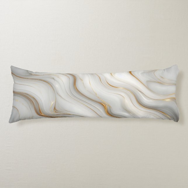 Elegant White Gray Gold Marble Pattern Design  Kroppskudde (Framsidan)