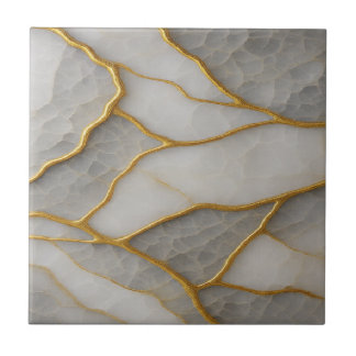 Elegant White & Gray Marble with Gold Veins Luxury Kakelplatta