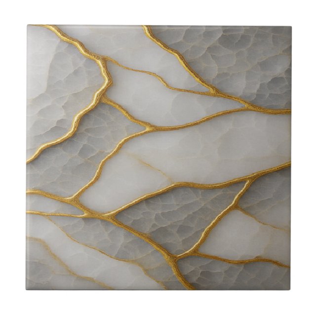 Elegant White & Gray Marble with Gold Veins Luxury Kakelplatta (Framsidan)