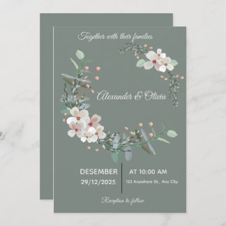 Elegant White & Green Wedding Invitation Inbjudningar