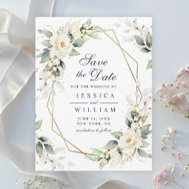 Elegant White  Greenery Bröllop spara datum Vykort
