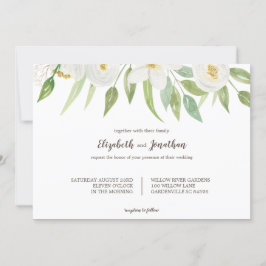 Elegant White & Grönt Blommigt Bröllop Inbjudningar