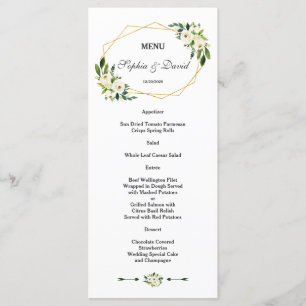 Elegant White Grönt Blommigt Guld Ram Bröllop Menu Meny