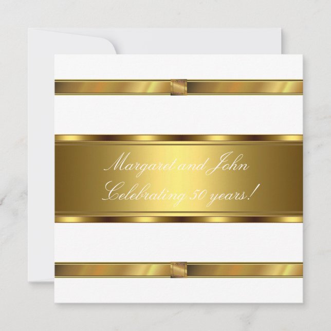 Elegant White Guld 50-årsfirandet Party Inbjudningar (Framsida)