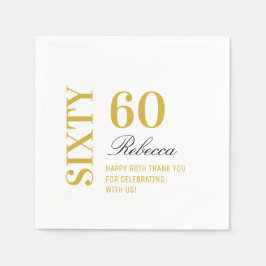 Elegant White & Guld 60 Födelsedagsfest Cocktail Pappersservett