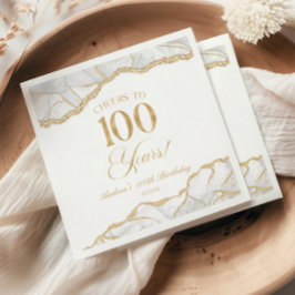 Elegant White Guld Agate 100:e Födelsedagsfesten Pappersservett