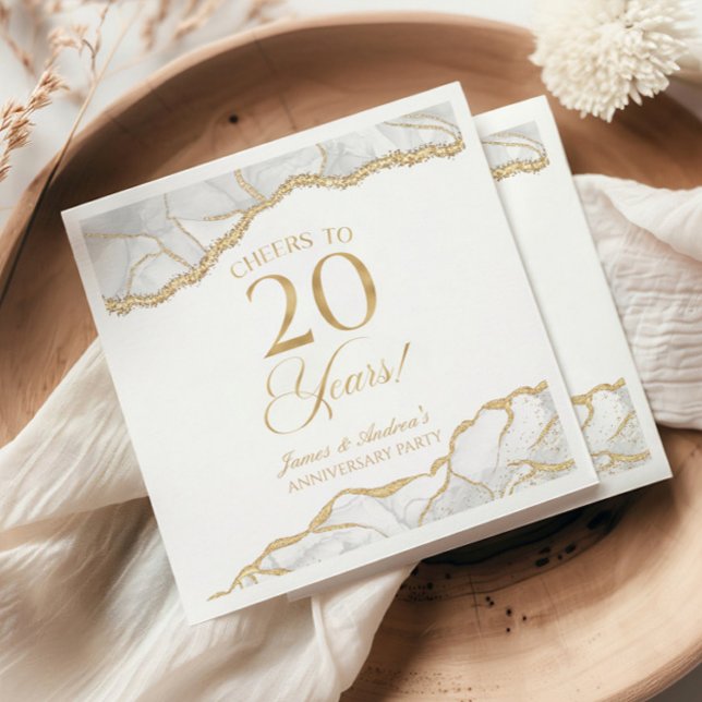 Elegant White Guld Agate 20-årsdagen Party Pappersservett (Skapare uppladdad)