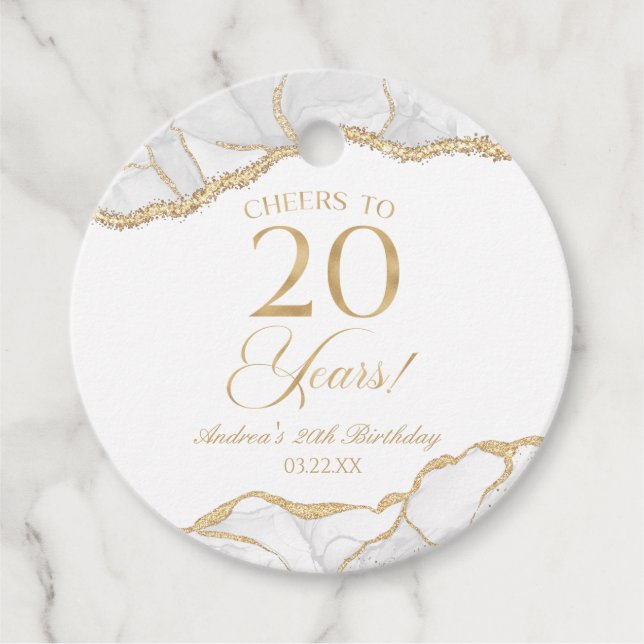Elegant White Guld Agate 20:e Födelsedagsfesten Gåvor Etiketter (Framsida)