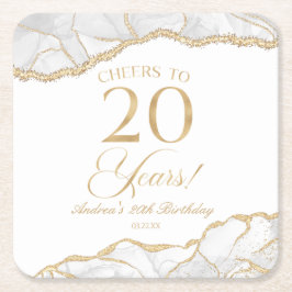 Elegant White Guld Agate 20:e Födelsedagsfesten Underlägg Papper Kvadrat