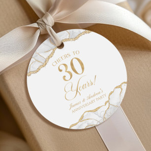 Elegant White Guld Agate 30-årsdagen Party Gåvor Etiketter