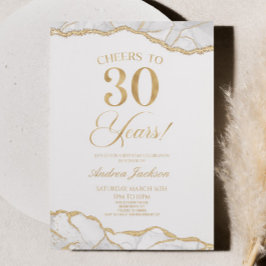 Elegant White Guld Agate 30års födelsedag Party Inbjudningar