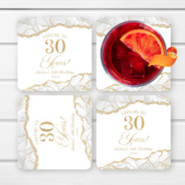Elegant White Guld Agate 30års födelsedag Party Underlägg Papper Kvadrat