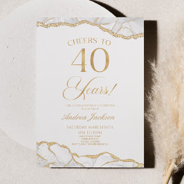Elegant White Guld Agate 40:e födelsedagen Party Inbjudningar