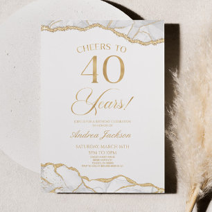 Elegant White Guld Agate 40:e födelsedagen Party Inbjudningar