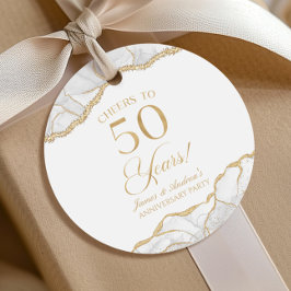 Elegant White Guld Agate 50-årsdagen Party Gåvor Etiketter